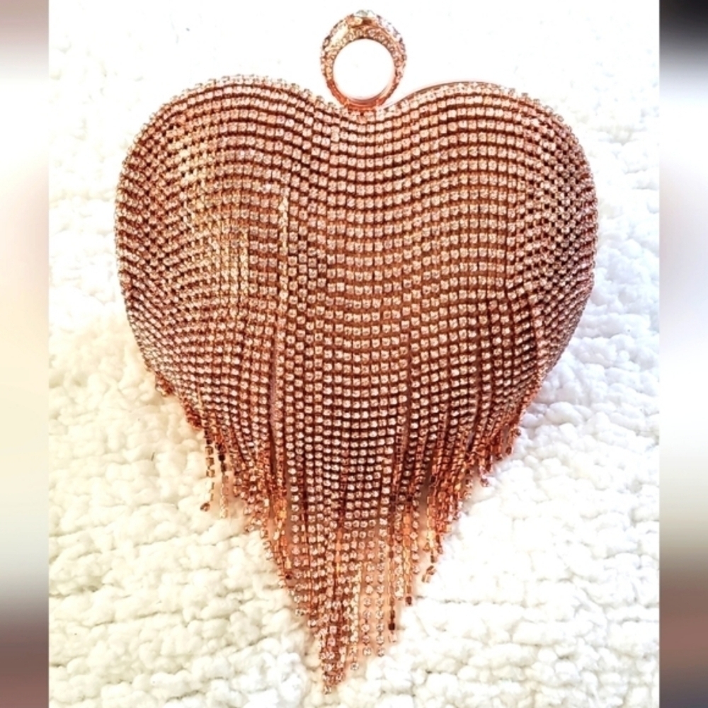 Heart Austrian Crystal Tasseled Clutch Top Handle Bag